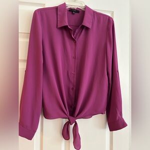 Women's Plum Berry Button-Up Blouse tie front by Eclair
